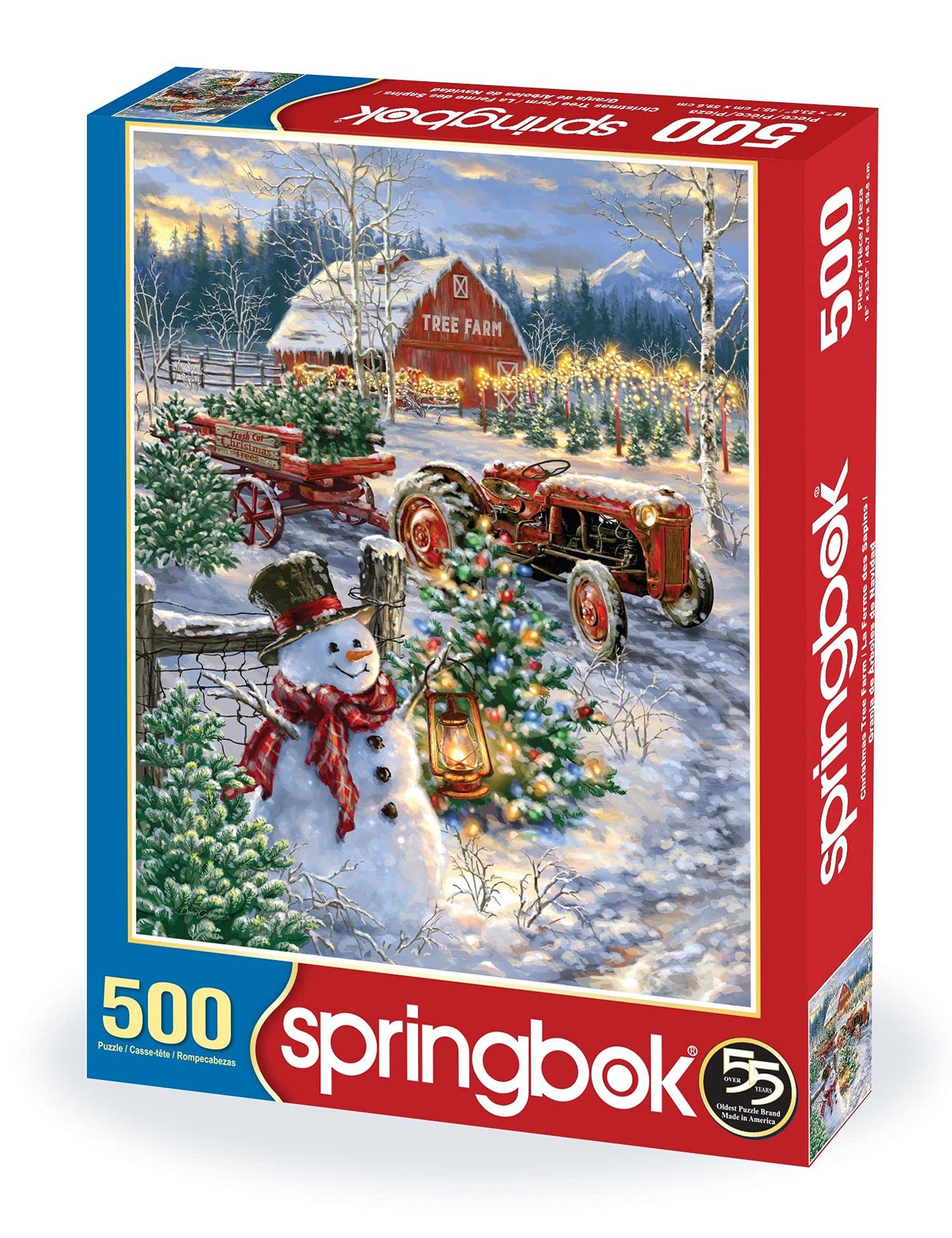 Springbok 500 Piece Jigsaw Puzzle - Christmas Tree Farm, Engineered Wood, Multi Color, Model 34-01562, Made in USA