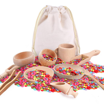 10 Pcs Wooden Sensory Bin Tools For Toddlers & Preschool Children, Montessori Sensory Wooden Toys Fine Motor Learning Pretend Play Sensory Tools For Kids