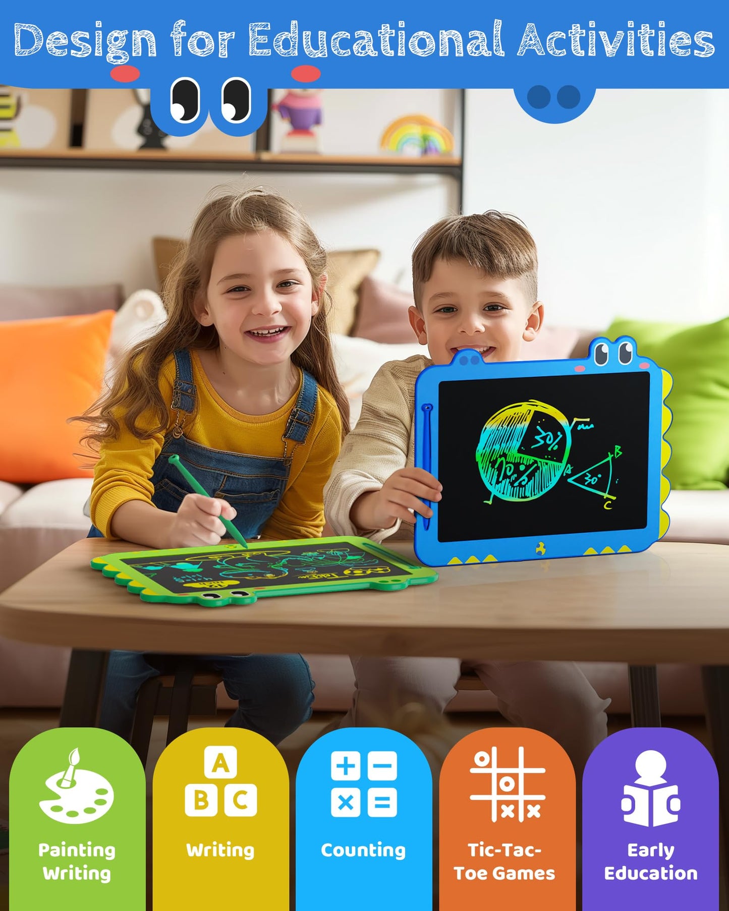 TEKFUN LCD Writing Tablet for Kids, 12 Inch Doodle Board for Toddlers, Colorful Drawing Tablet, Reusable Electronic Pads Educati