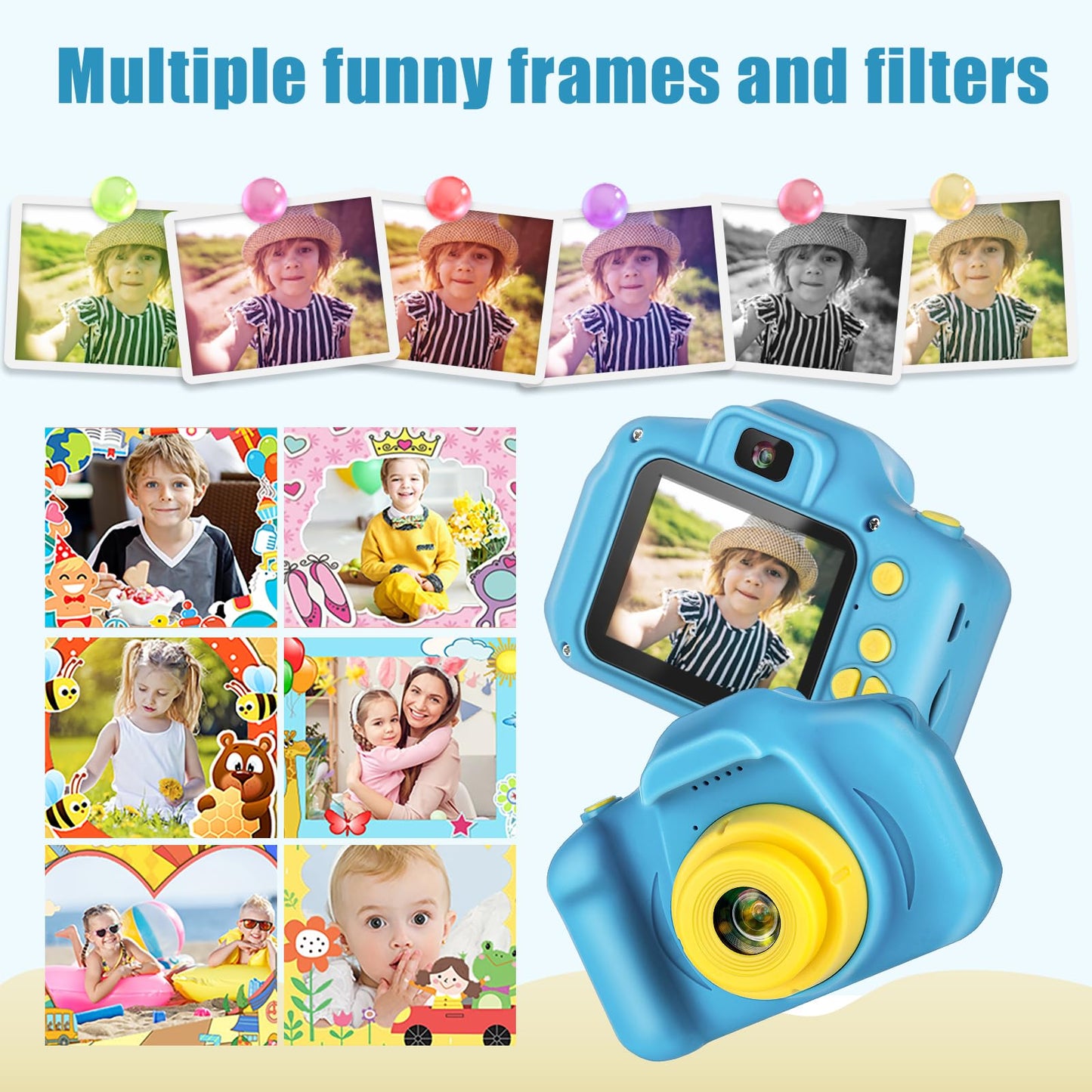 Kids Selfie Camera, Portable Digital Cameras Toys For Kids Christmas Birthday Gifts For Boys/Girls Age 3 4 5 6 7 8 9 With 32Gb S