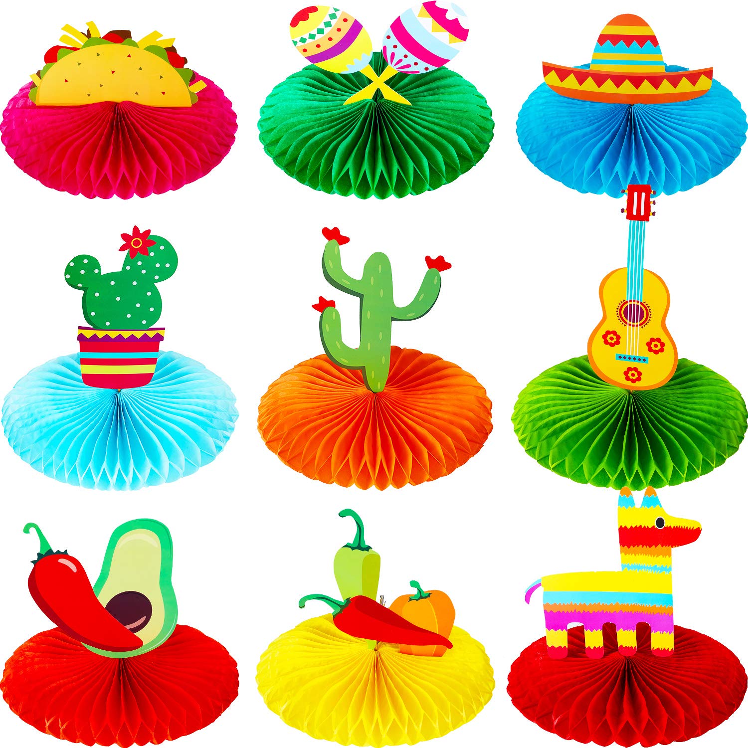 9 Pieces Fiesta Mexican Party Table Decorations Fiesta Honeycomb Mexican Table Centerpieces 8 Cinco De Mayo Party Decorations fo