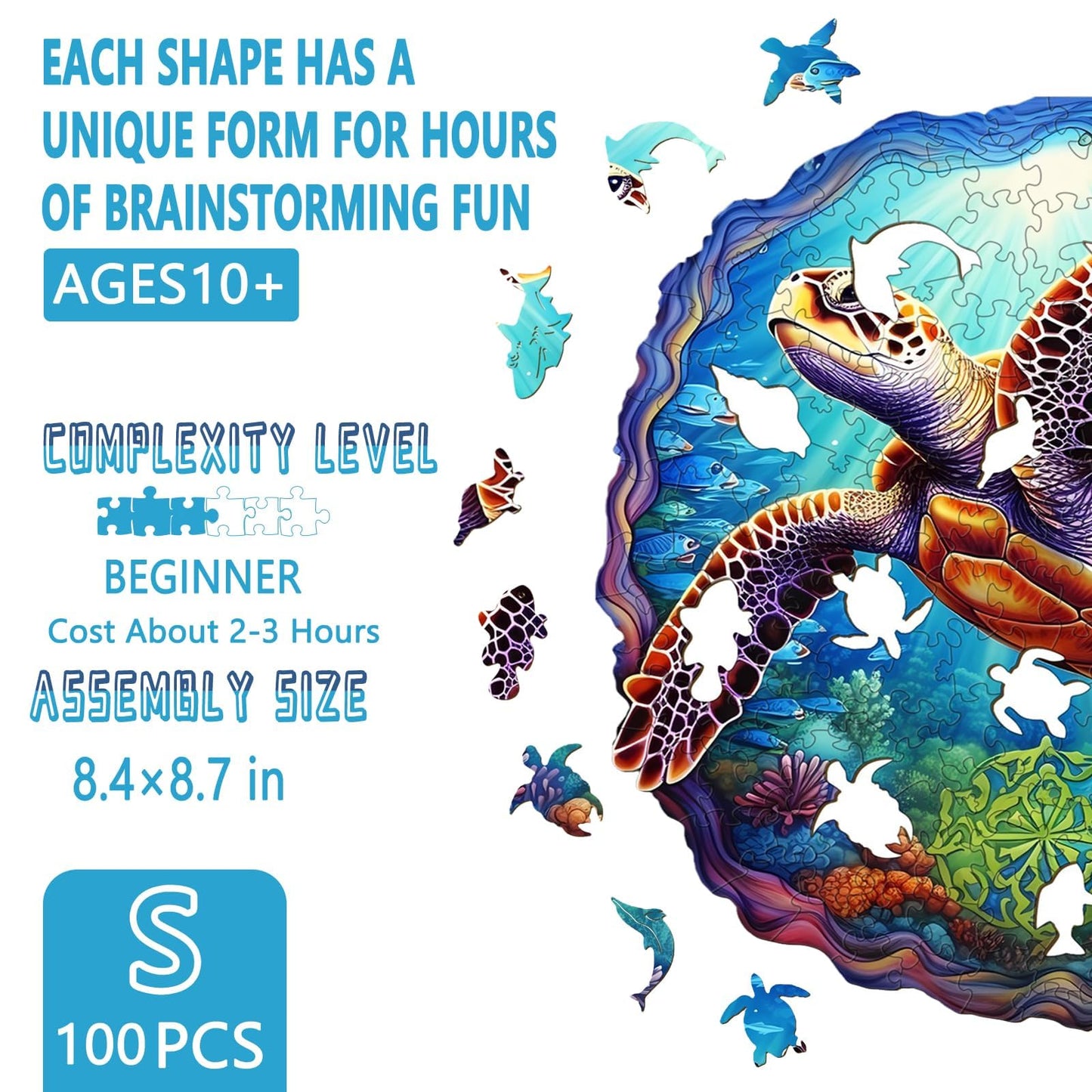 Wooden Puzzles for mature-themeds - Advanced Deep Sea Turtle Wooden Puzzle Unique Puzzels Wooden Jigsaw Puzzles for mature-themeds  Wood Puzzles mature-themed Perfect for Birthday Gifts  Family Puzzles 8.4 x 8.7in 100pcs