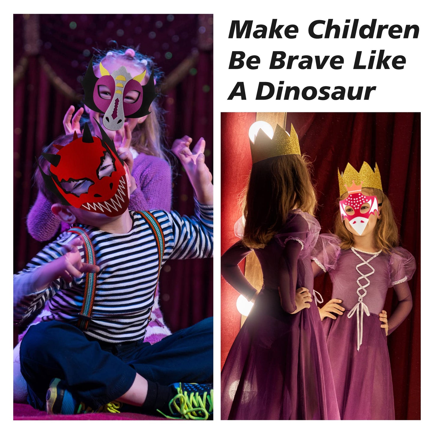 Zalmoxe Felt Dragon Dinosaur Masks For Kids Dinosaur Birthday Party Decorations Supplies Halloween Masks Dress-Up Costumes For B