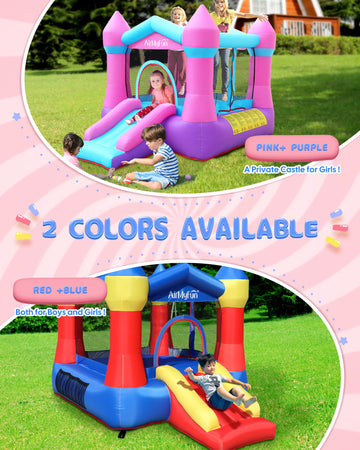 Airmyfun Pink Inflatable Toddler Bounce House With Blower, Indoor/Outdoor Jumping Castle For Kids 3-8, Inflatable Bouncy House With Slide, 82011B