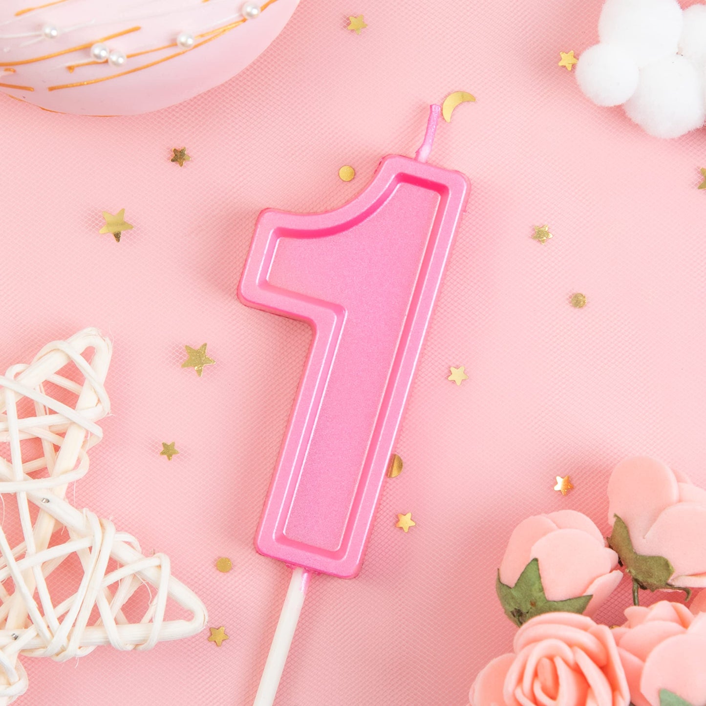 PHD CAKE Pink Number Birthday Candles - 2.76 Inch Luxe Synthetic Wax, 1 Number for Party Celebrations