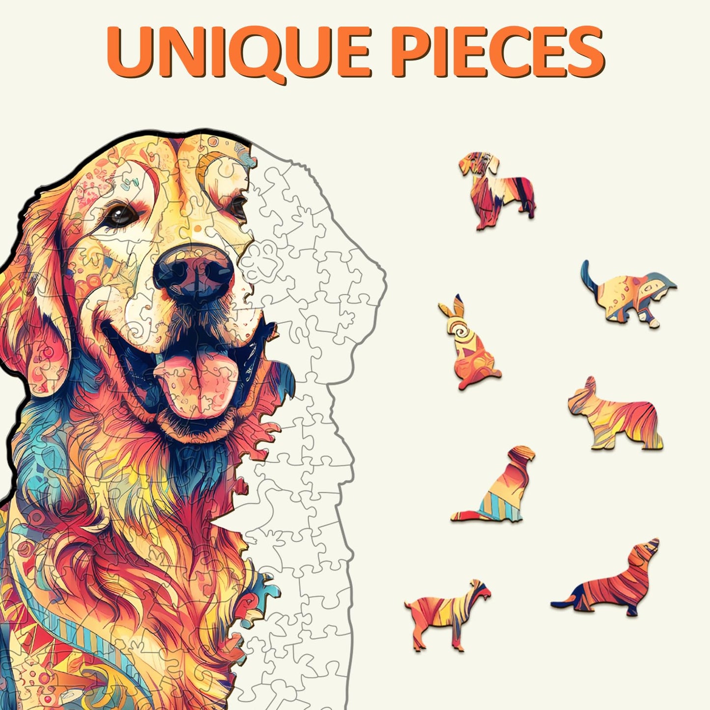 masseruon Wooden Puzzle for mature-themeds-Loyal Golden Retriever  Unique Shaped Jigsaw Puzzles for mature-themed(M  200pieces  12.5*11.9in)  Beautiful Animal Shaped Wood Puzzles  Christmas Family Game Birthday Gift