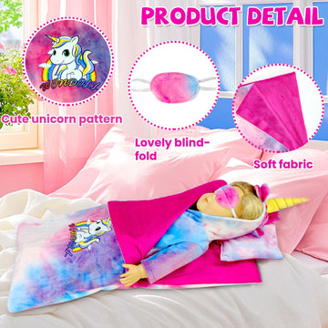 Wondoll 18-Inch Doll Clothes And Doll Sleeping Bag Set With Matching Sleepover Masks & Pillow