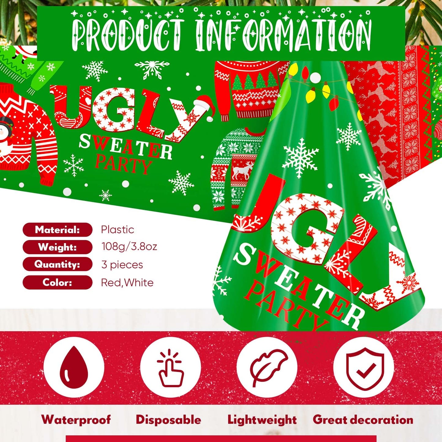 Christmas Plastic Tablecloth Christmas Table Cover Set Ugly and Sweater Party Tablecloth Xmas Sweater Table Cover Snowflake for