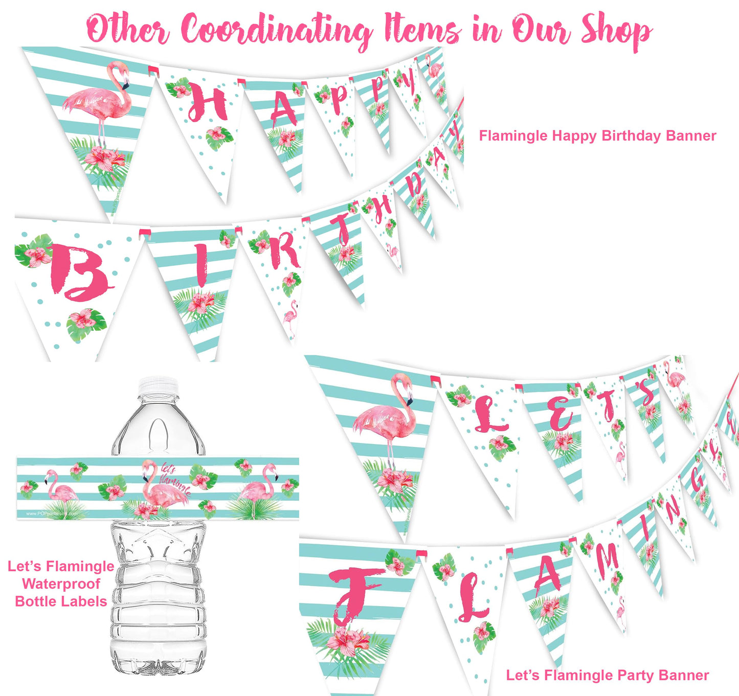 POP parties Flamingo Pineapple Happy Birthday Banner Pennant - Flamingle Party Banner