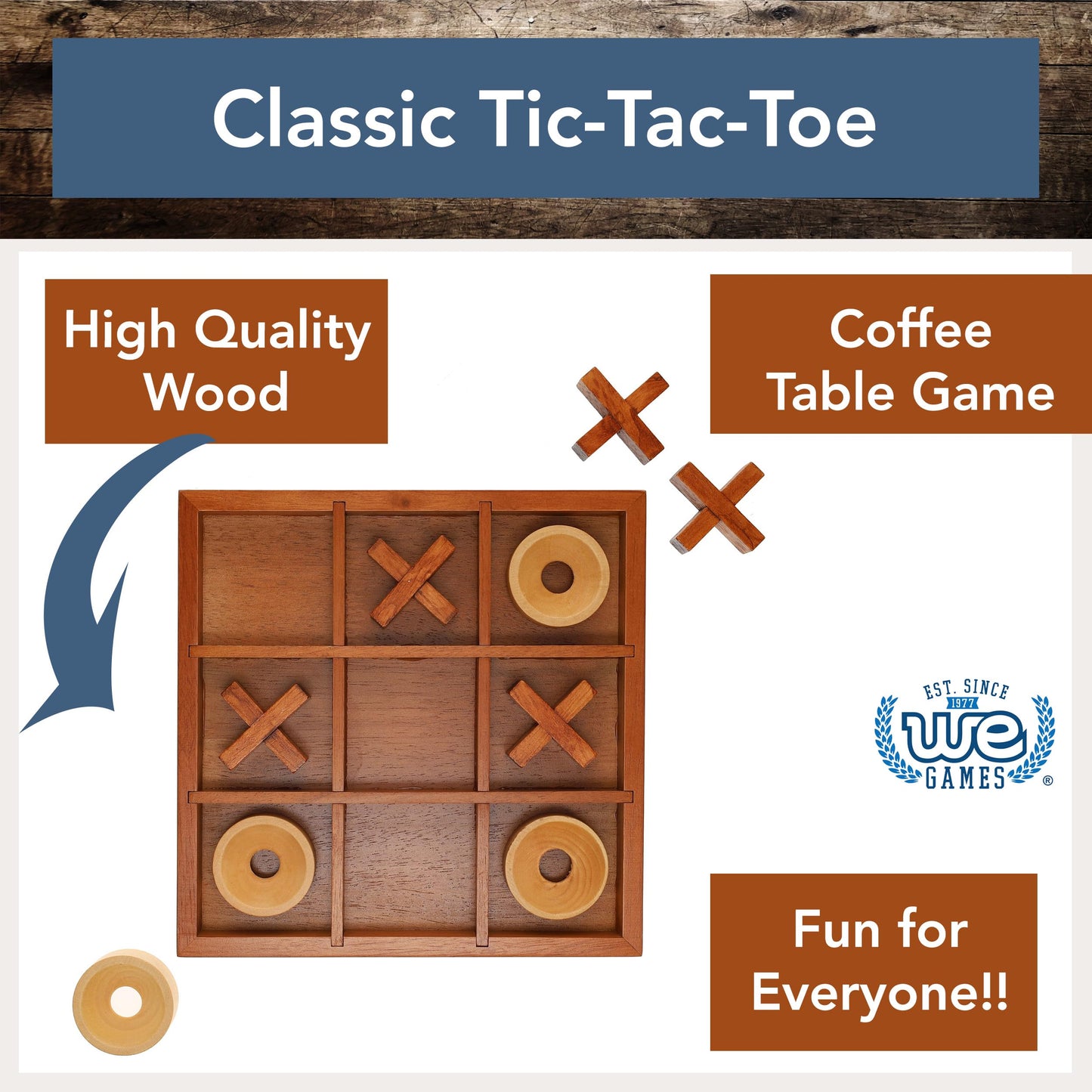 We Games Tic-Tac-Toe Wooden Board Game