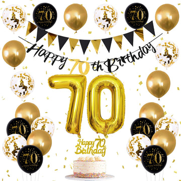 Jobkoo 70Th Birthday Decorations Men, Black Gold 70Th Birthday Party Decoration Women Golden Black 70Th Birthday Balloons 70Th C