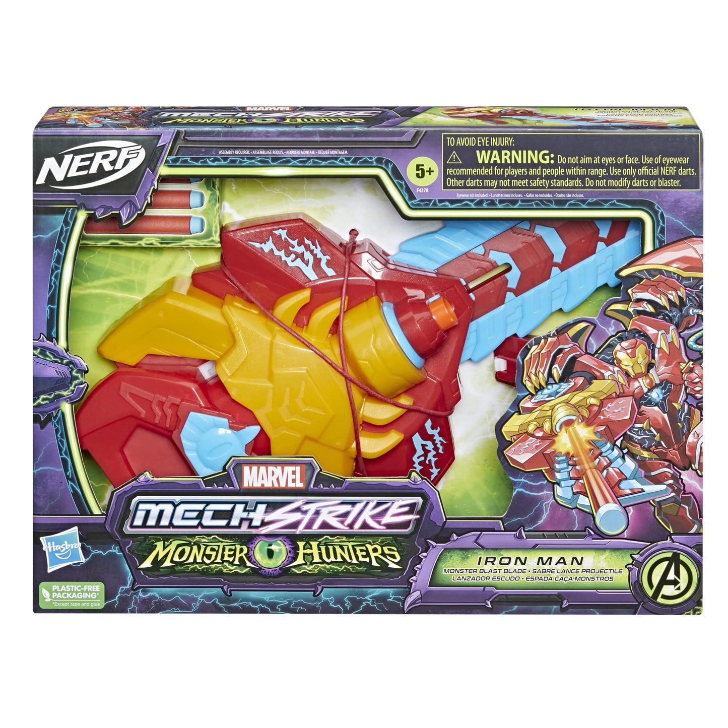 Marvel Avengers Mech Strike Monster Hunters Iron Man Monster Blast cutting edge Roleplay Toy with 3 NERF Darts  Toys for Kids Ages 5 and Up