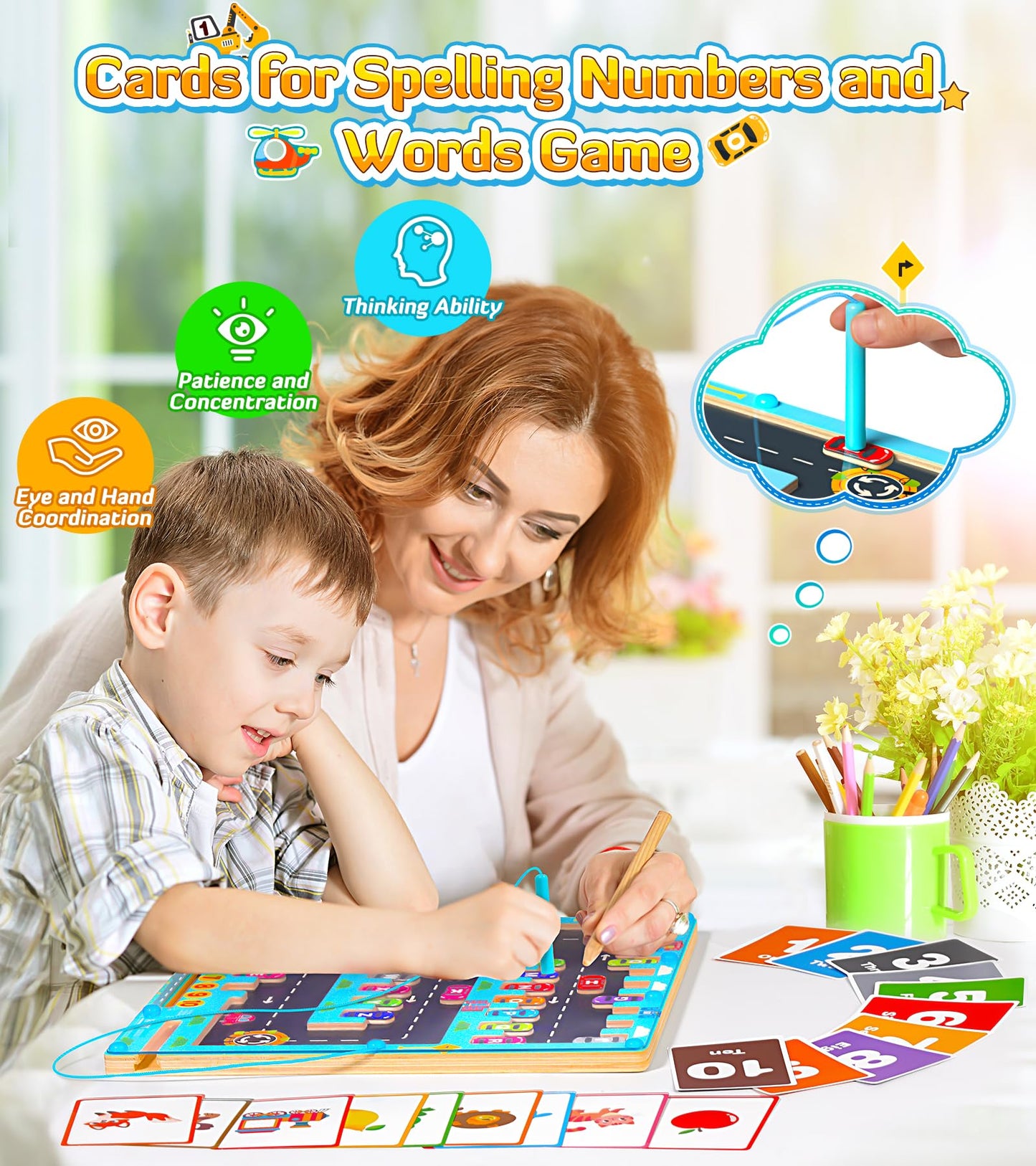 DOLNOW Magnetic Alphabet Maze Montessori Toys  Travel Toys for Boys Girls Ages 2 3 4  Learning Toy Fine Motor Skills Sensory Gifts for Toddlers Preschool with 20pcs Numbers Animals Cards