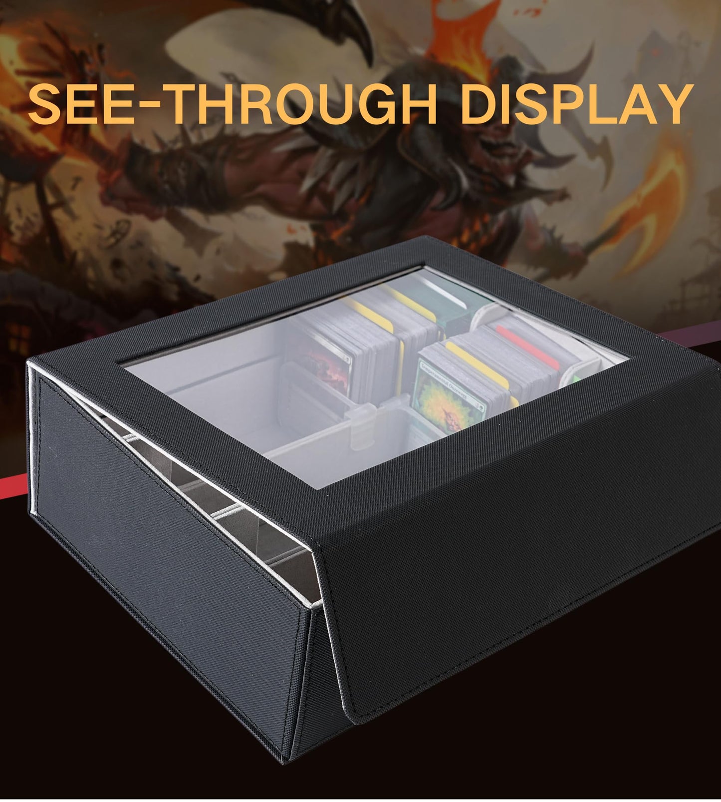 Newloop Trading Card Storage Box - 2400+ Commander Card Deck Case With See-Through Display Top For Magic The Gathering Pokemon Y