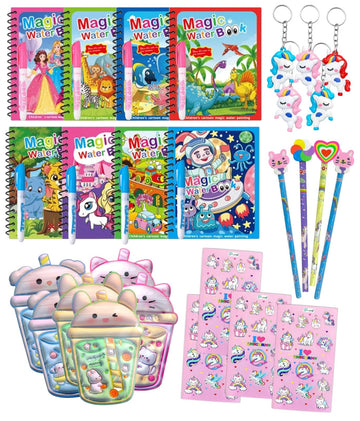TERA13 (36 Pcs) Kanya Pujan Return Gift for Kids  Stationery Combo with Water Coloring Book with Pen, Pencil, Pouch, Stickers &