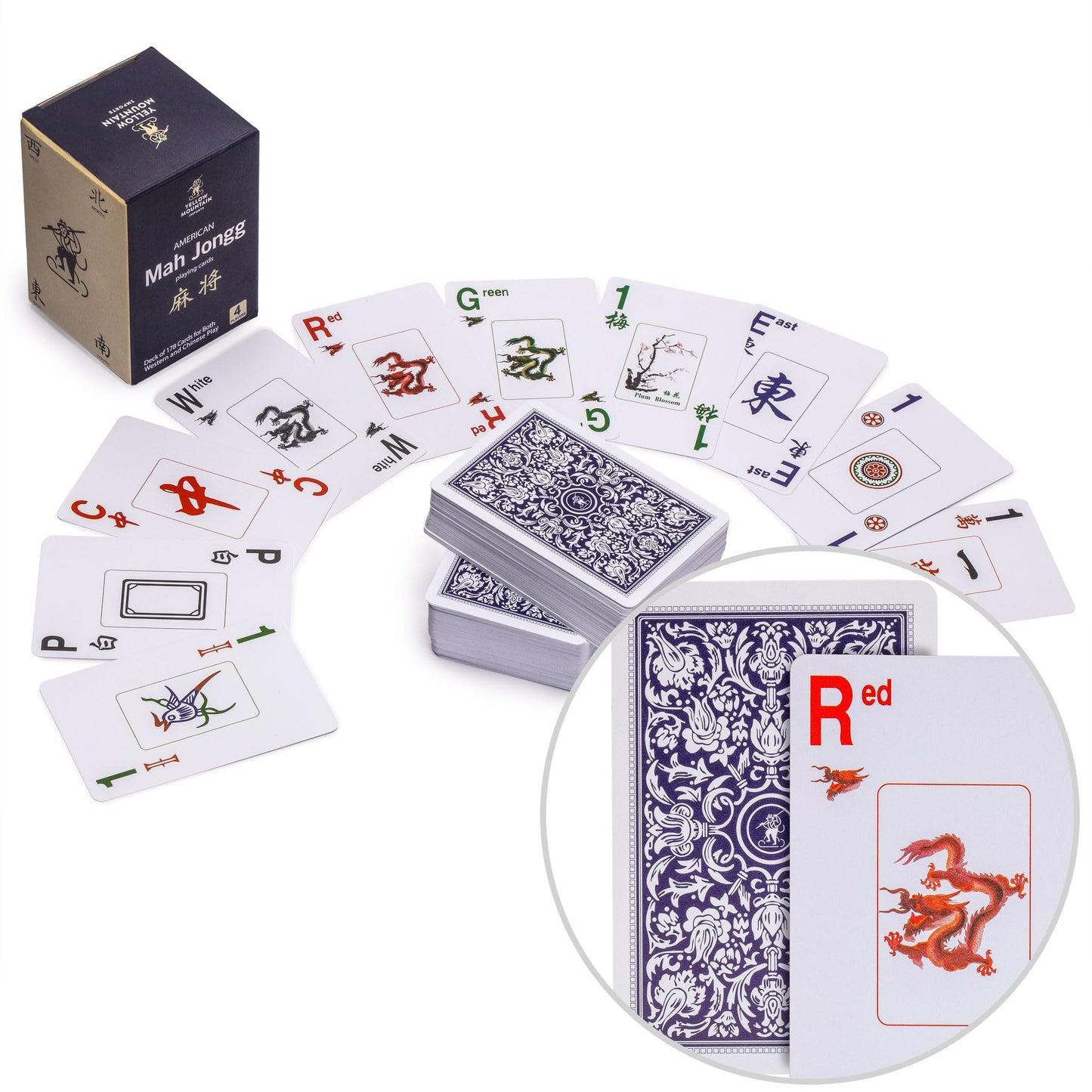 Yellow Mountain Imports Mah Jongg Playing Cards Set - 178 Cards, Indigo, PVC, Model YM-AA003-A