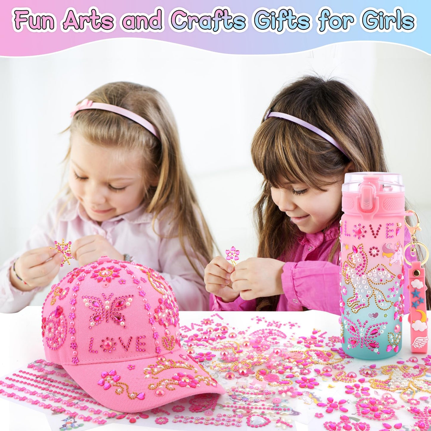 Valentines Day Gifts Gifts for Kids, Decorate Your Own Water Bottle and Baseball Cap, Birthday Gifts for Girls Ages 4-6, Fun Art