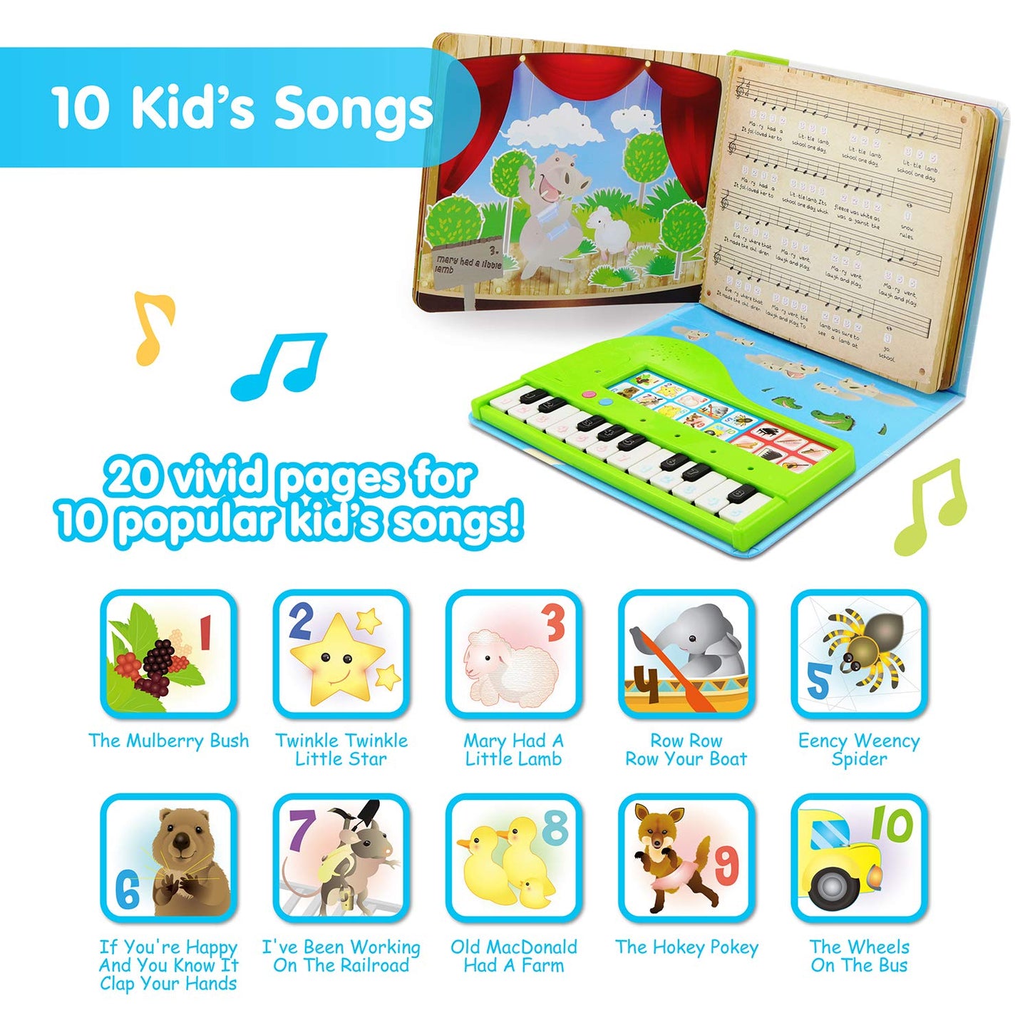 BEST LEARNING My First Piano Book - Educational Musical Toy for Toddlers, Ages 3-5, Plastic, Model 9201, White/Black/Silver