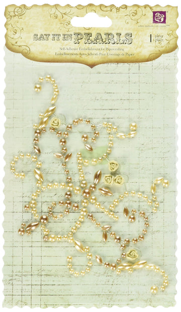 Prima 536015 4-3/4-Inch Say It in Pearls Self Adhesive Jewel Art Flourish Corner with Roses, Brown