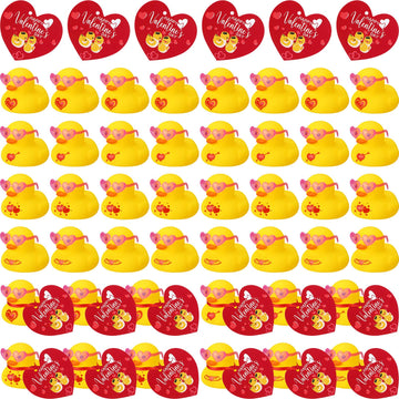 Chivao 60 Pcs Valentine'S Day Mini Rubber Ducks In Bulk With Heart Shaped Sunglasses And Valentine'S Day Cards, Valentines Day P