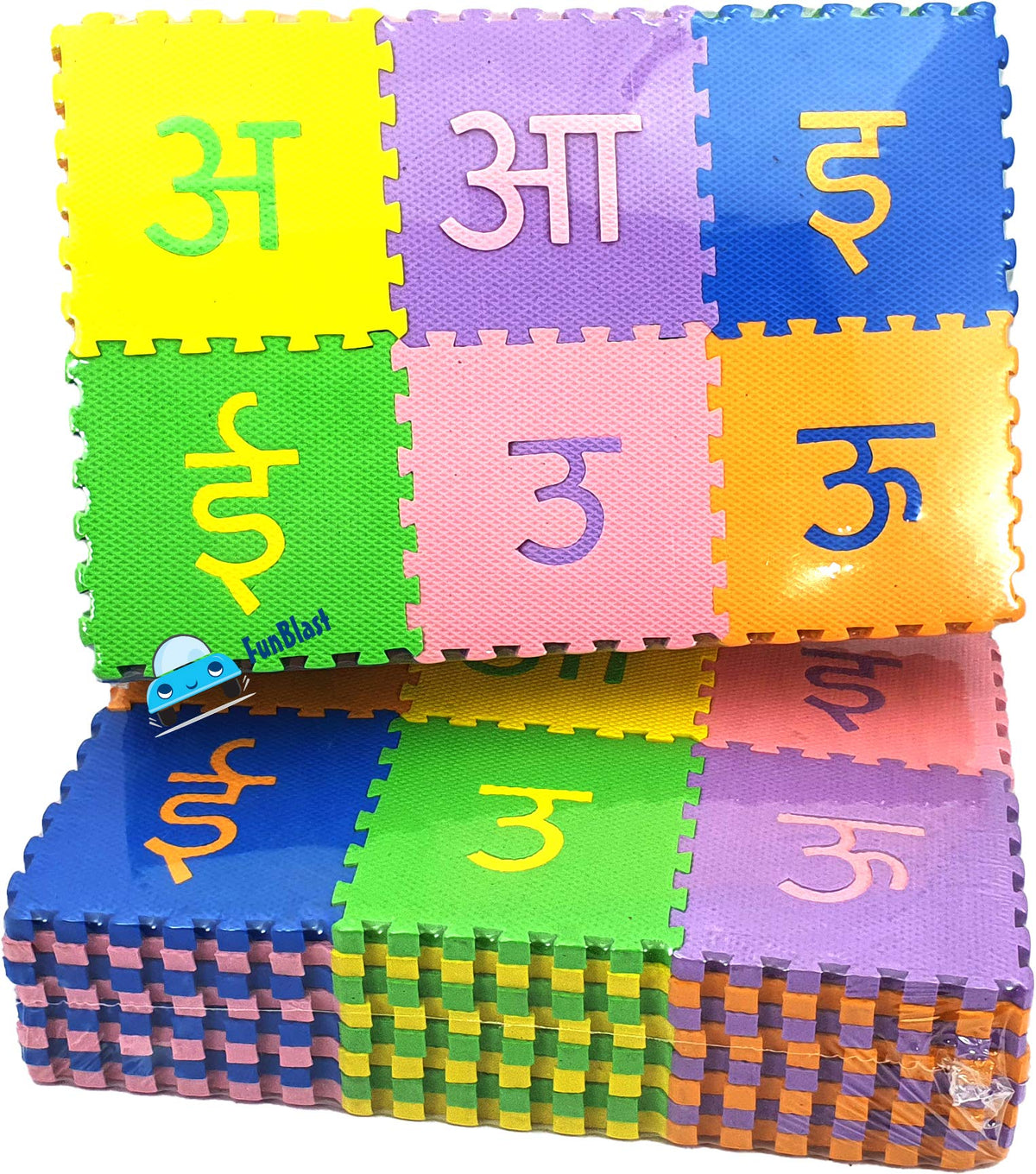 Funblast 48 Pieces Hindi Varnmala Mini Puzzle Foam Mat For Kids, Interlocking Hindi Alphabet Puzzle For Kids  Multicolor