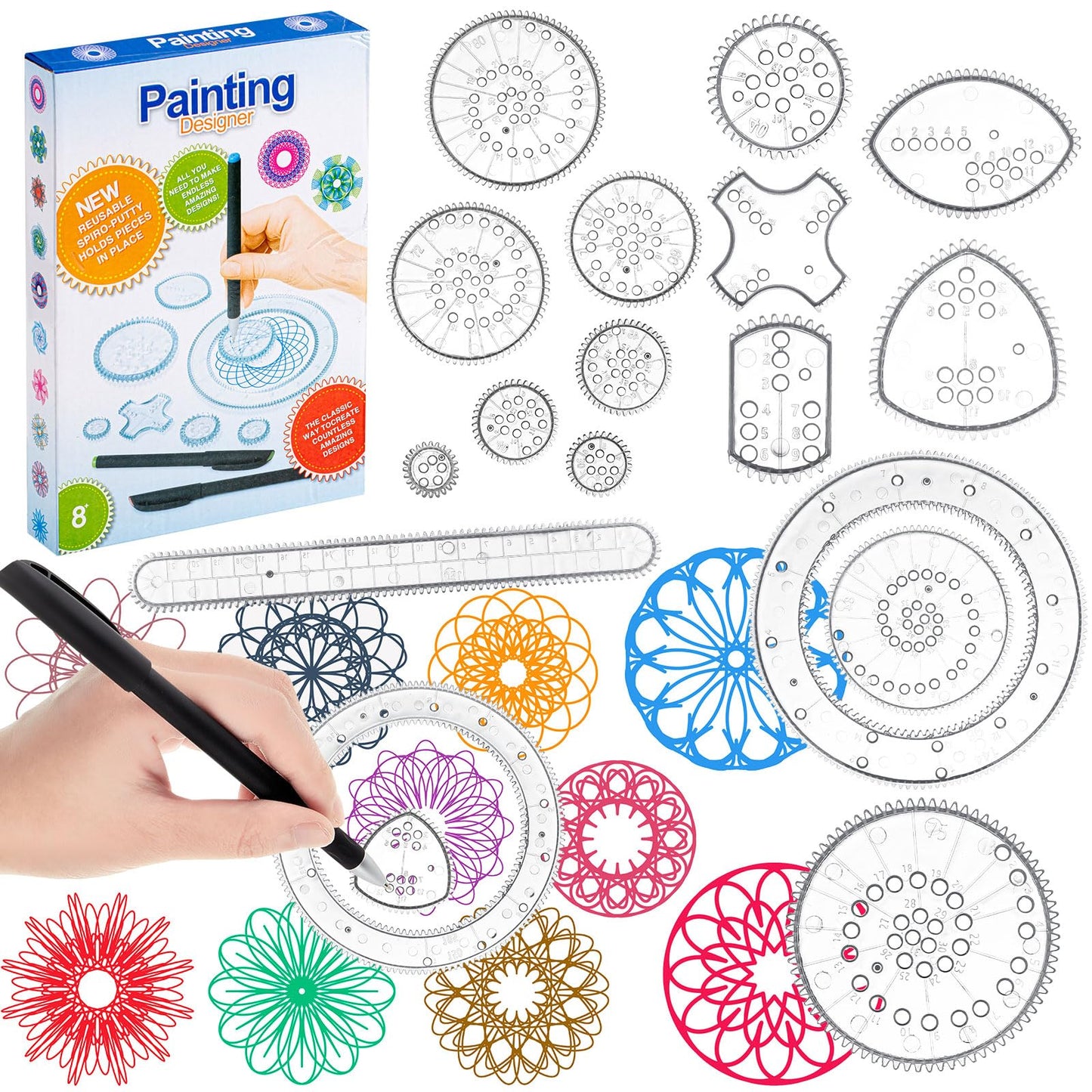 Chivao Spiral Art Gear Geometric Ruler Spiral Circle Template for Drawing Plastic Template Ruler Drawing Kit Spiral Curve Stenci