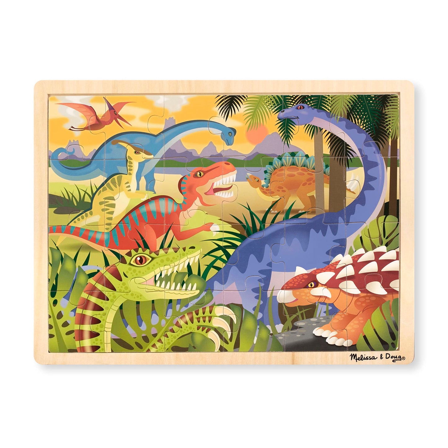 Melissa & Doug Dinosaurs Wooden Jigsaw Puzzle, 24 pcs, Multi-color, 15.7 x 11.7 x 0.4 inches, Model 9066, Includes Storage Tray