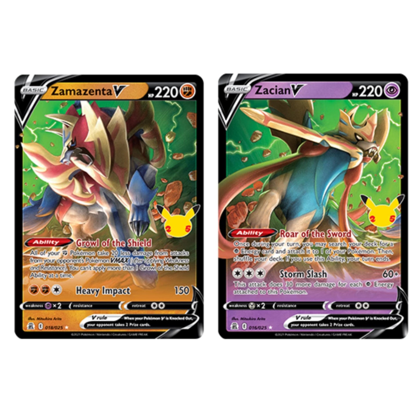 Pok?mon 25th Anniversary Celebrations Zacian V + Zamazenta V + 2 Surprise Cards!