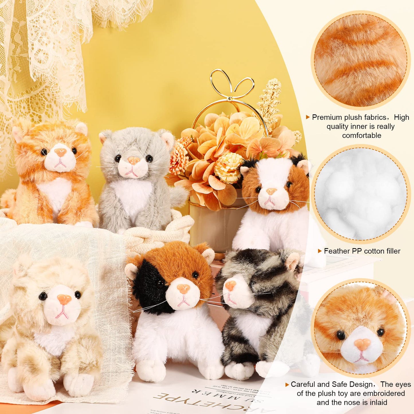 Leitee 16 Pcs Cat Stuffed Animals Bulk 5 Inch Kitten Plush Toy Assorted Cute Stuffed Cat Gift Small Fluffy Animal Toy For Classroom School Pet Birthday Party Favor Supplies(Cute Style)