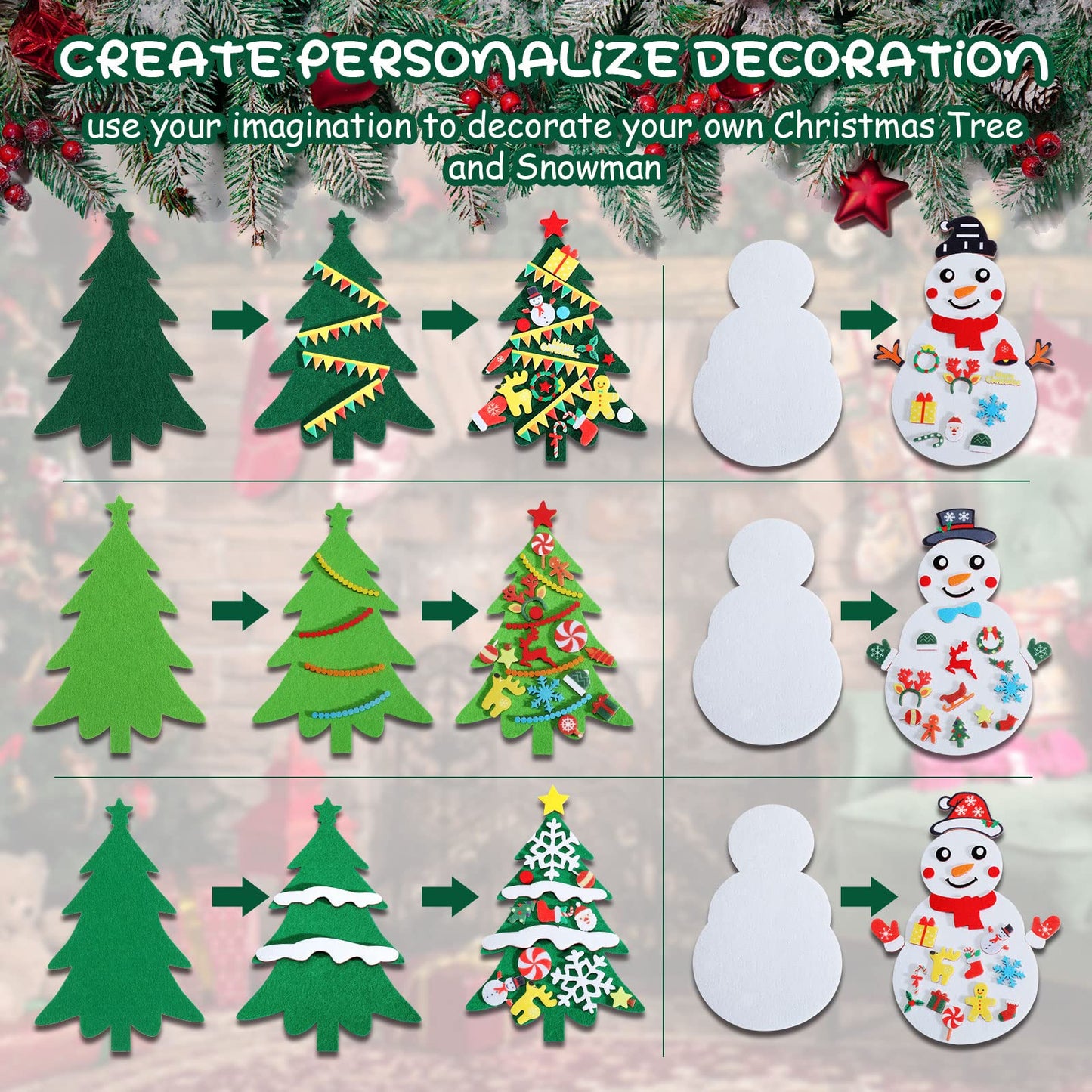 Tatuo Christmas Felt Craft Kits for Kids - DIY Snowman & Christmas Tree Set - Wall-Mounted Crafts - Fun Home Activities
