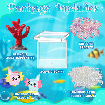 Hydren Axolotl Diy Tank Axolotl Craft Mini Axolotl Figures Axolotl Beads Axolotl Gift Set Axolotl Charms(Coral,Rose Red)
