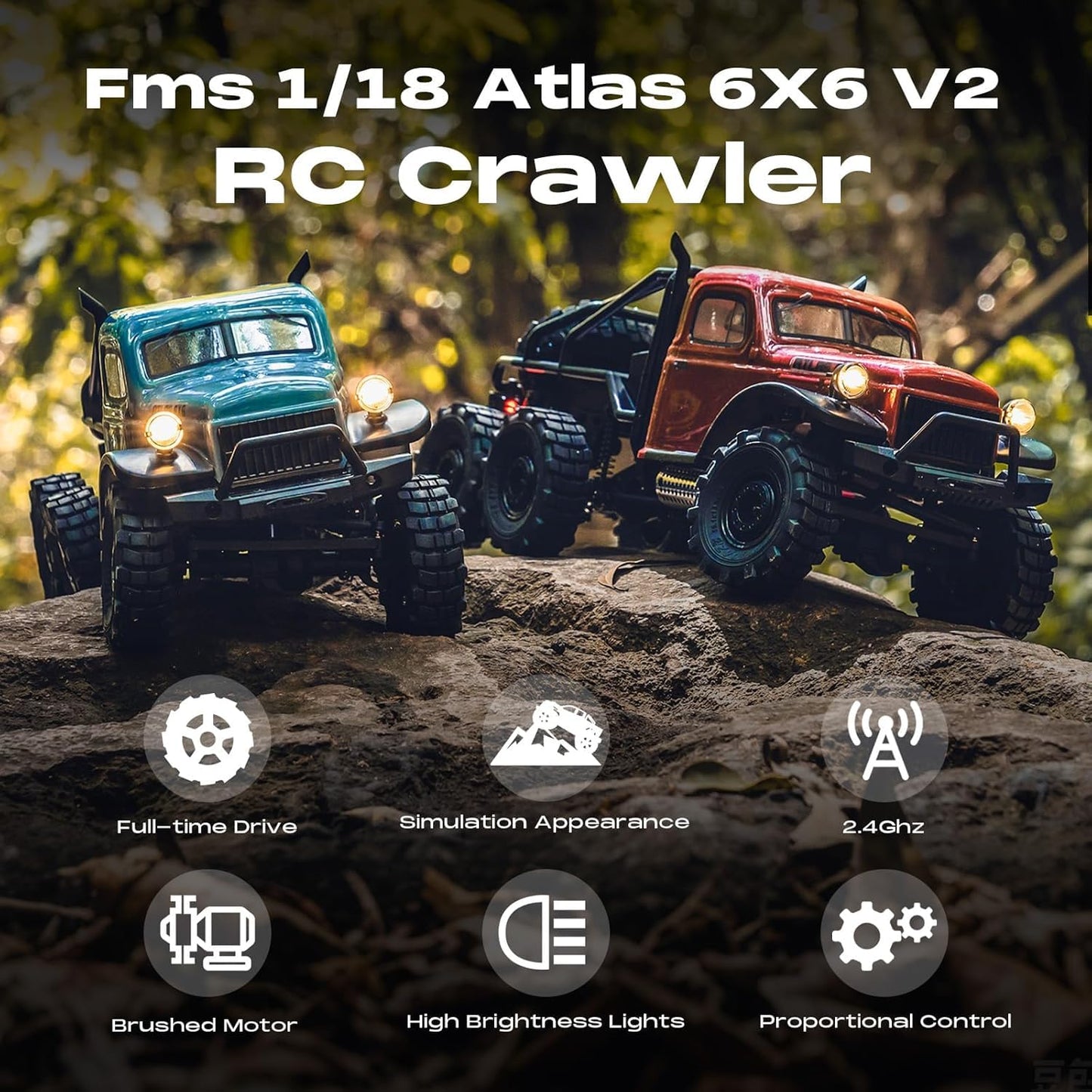 EAZYRC 1/10 Atlas RC Crawler Truck 4X4, Metal-Gear, 2.4GHz, Nylon, 1/18 Blue