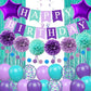 Mermaid Birthday Decorations Purple Teal Blue Party Balloons Happy Birthday Banner Dots Garland Purple Turquoise Green Fringe Cu