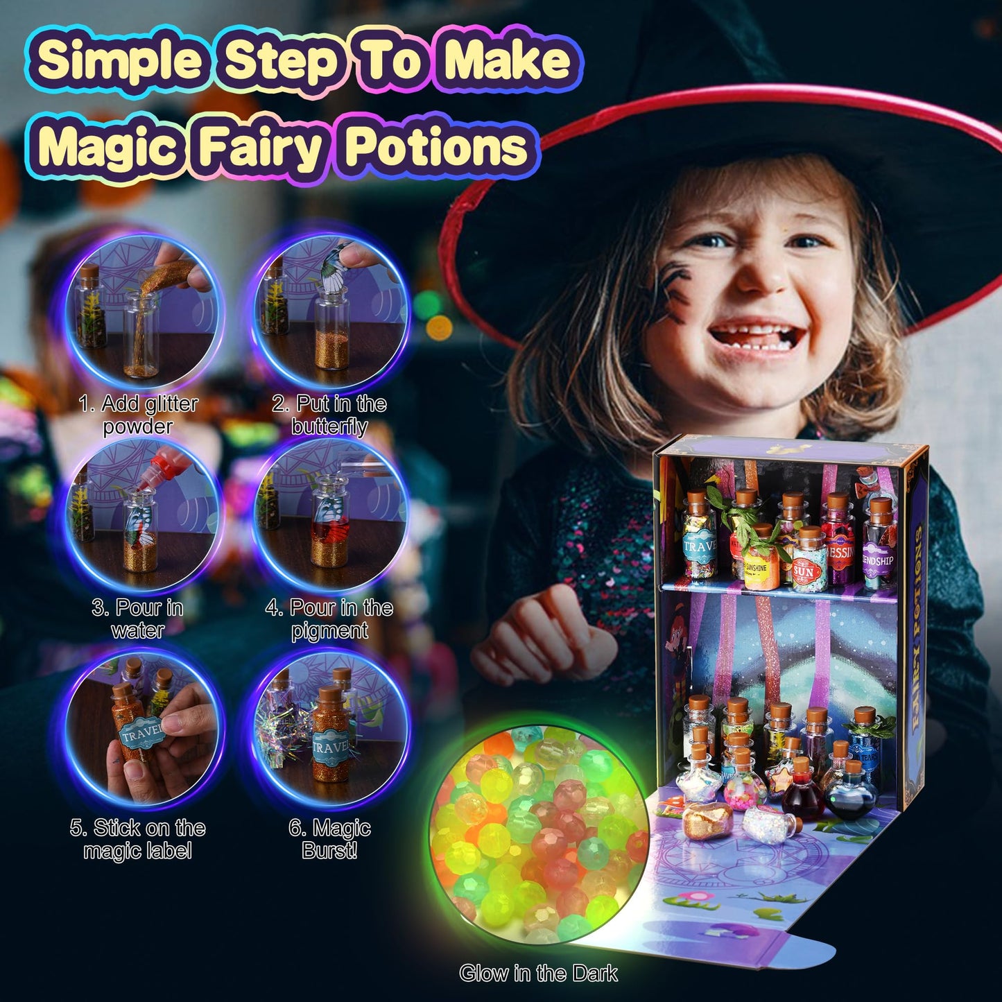 Wothfav Fairy Magic Potion Kit for Kids - 22 Mixed Magic Wizard Potion Bottles, Halloween Christmas Decorations Birthday Gifts T
