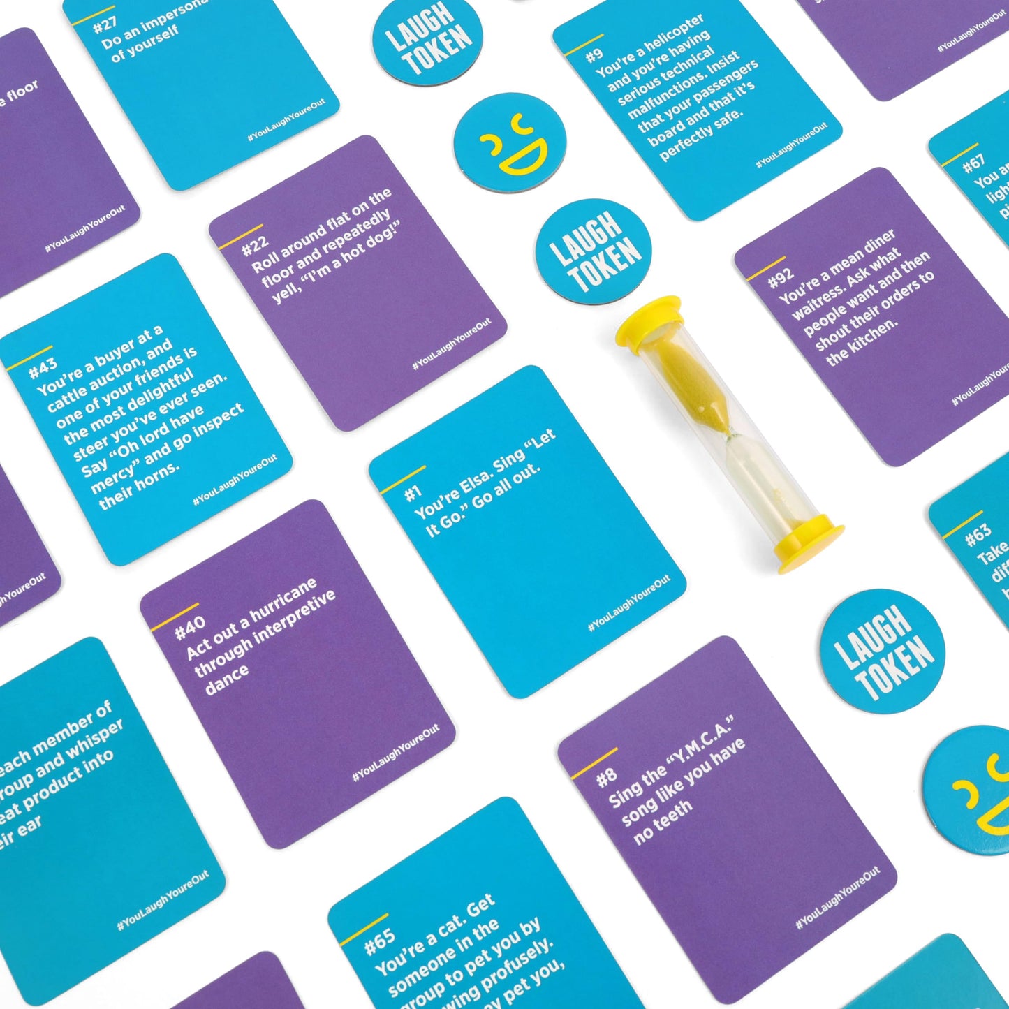 DSS Games You Laugh You're Out Party Game - 125 Charades Cards, Fun for Ages 14+, Teal/Purple/Pink, Family Card Game