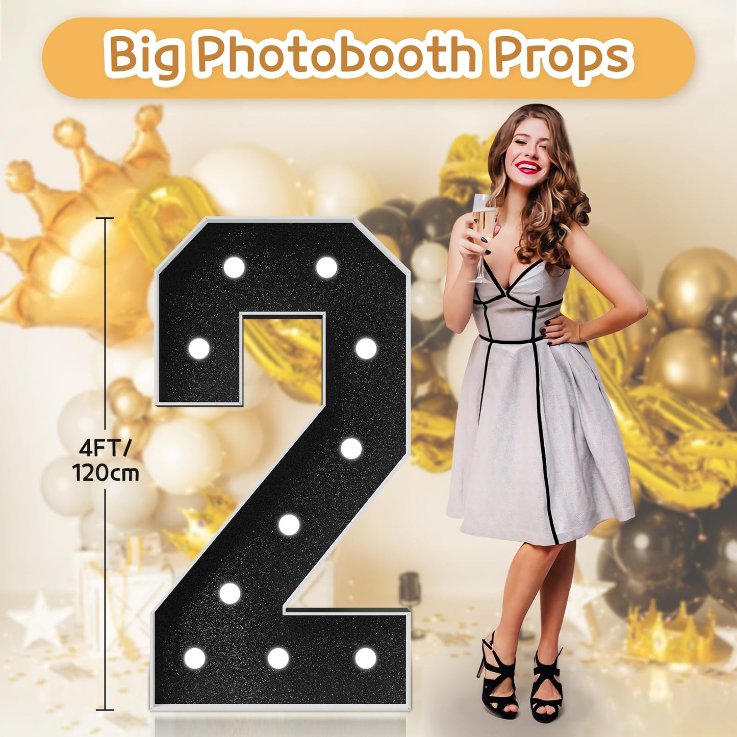 Imprsv Marquee Numbers Black Birthday Decorations: Large 4 Feet Tall Light Up Numbers 2Nd 21St 25Th Party Decor Big Mosaic Cardb