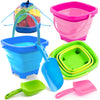 Sloosh 3 Pcs Foldable Buckets With 3 Shovels, Square Sand Water Bucket Sandbox Party In Summer Collapsible Silicone Pail Bucket