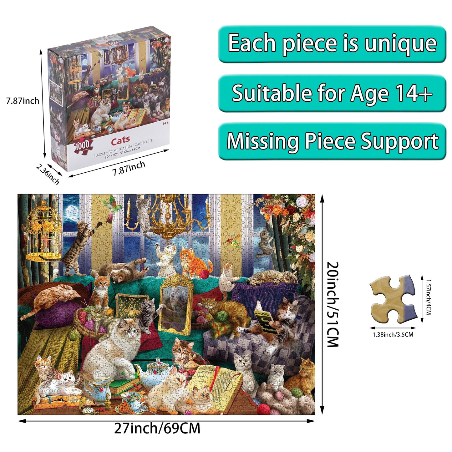 Lzbabyily Jigsaw Puzzles 1000 Pieces for mature-themeds  Cat Puzzle Animal mature-themed Toys  27x20 Unique Difficult and Challenge Large Puzzle Game Toys Gift