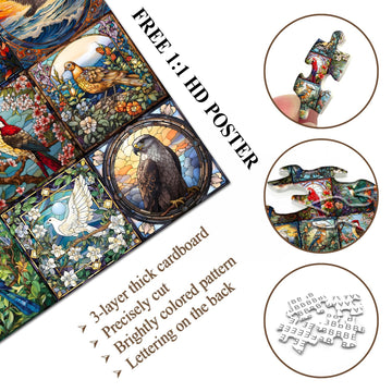 Stained Glass Puzzles For Adults 1000 Pieces, Bird Puzzles For Adults Flower With Cardinal Bird Parrot Hummingbird, Impossible Hard Challenging Jigsaw Puzzles For Adults