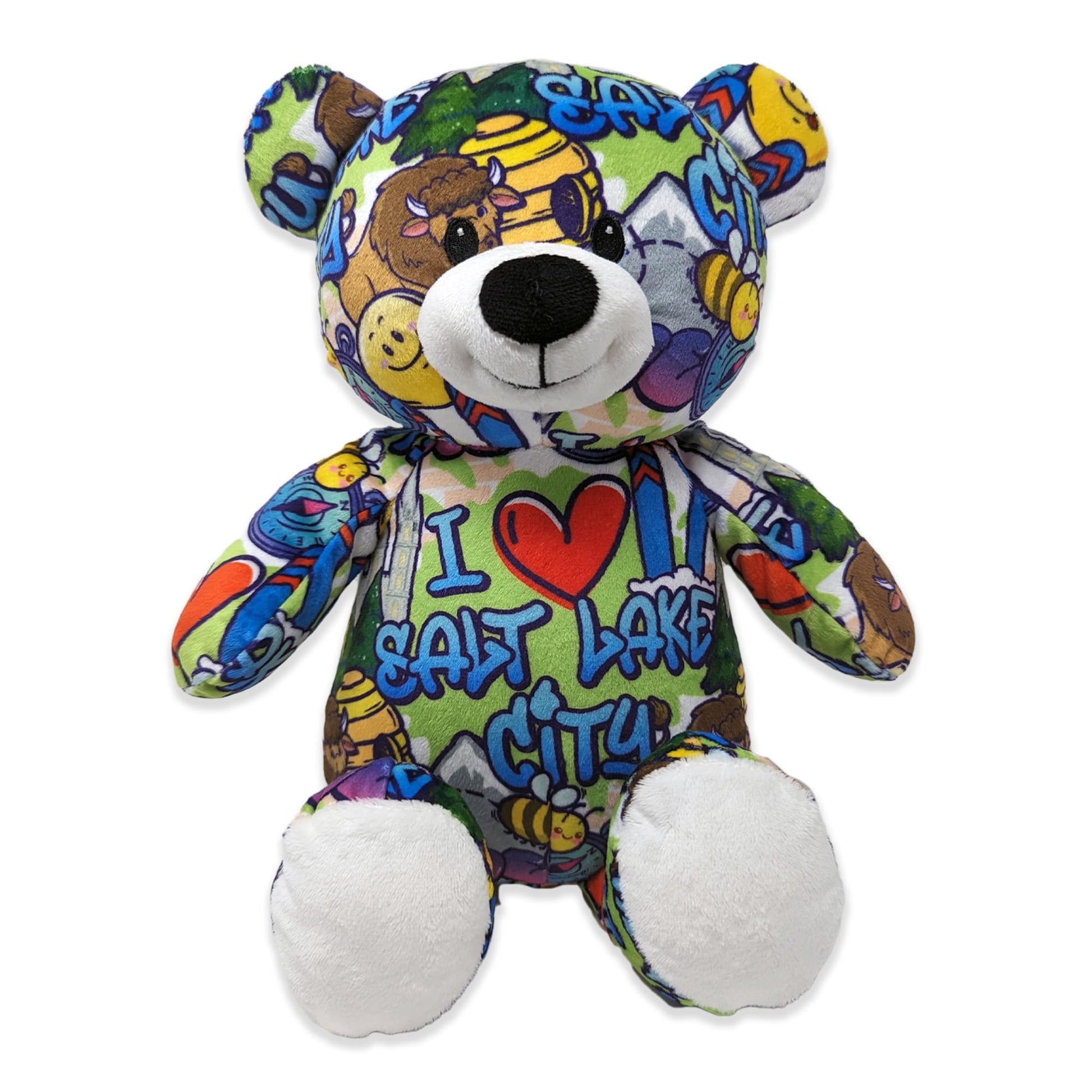 PLUSHOLOGY I Love Salt Lake City Graffiti Teddy Bear Eco Friendly Stuffed Animal; Cuddly Soft Velboa Plush Animal for Kids 3 Years Old to mature-themeds; Child-Safe Embroidered Eyes (10 Tall When Seated)