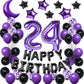 Naninuneno 24Th Birthday Decorations Set For Girl Women Boy Men,Purple Black 24 Happy Birthday Balloons Supplies With Purple Num