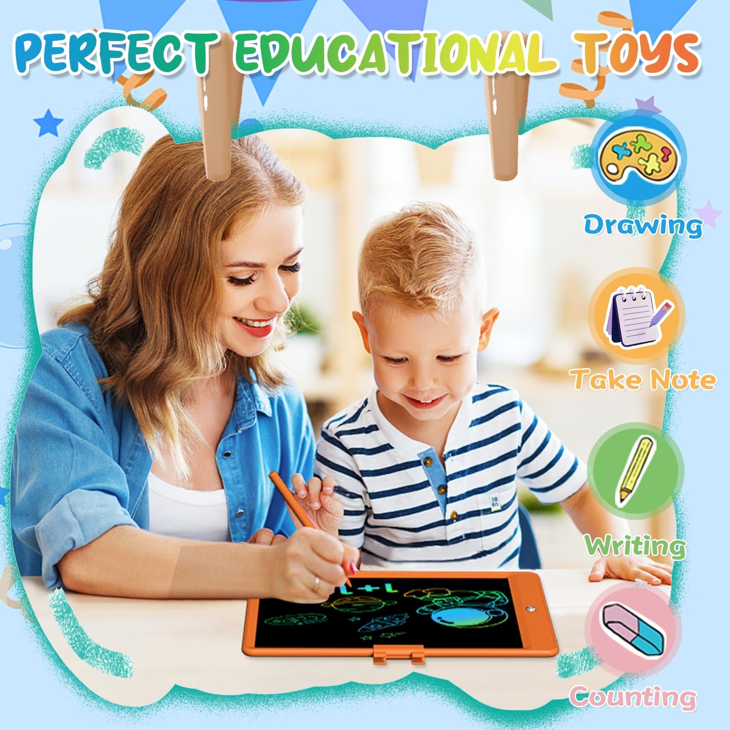 PYTTUR 10 Inch LCD Writing Tablet for Kids 4 Pack Reusable Drawing Pad Colorful Toddler Writing Board Electronic Drawing Tablet