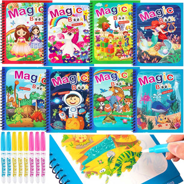 8 Pack Water Coloring Books, Reusable Water Book For Dinosaur Animal, Water Painting Book For Toddlers Coloring Water Book For T