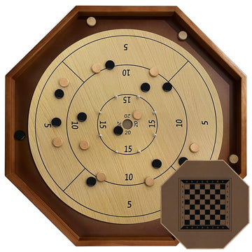 30 Inch Tournament Crokinole Board Game, 2 In 1 Crokinole And Checkers With 26    Playing Surface, Metal Pegs, Wooden Octagon Ca