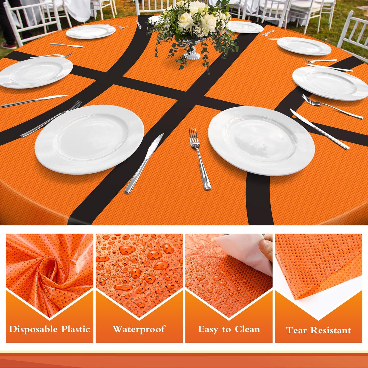 Funnymoom 1 Pack Round Basketball Tablecloth 84 Inch Plastic Basketball Party Decorations Disposable Table Cloth Washable Dispos