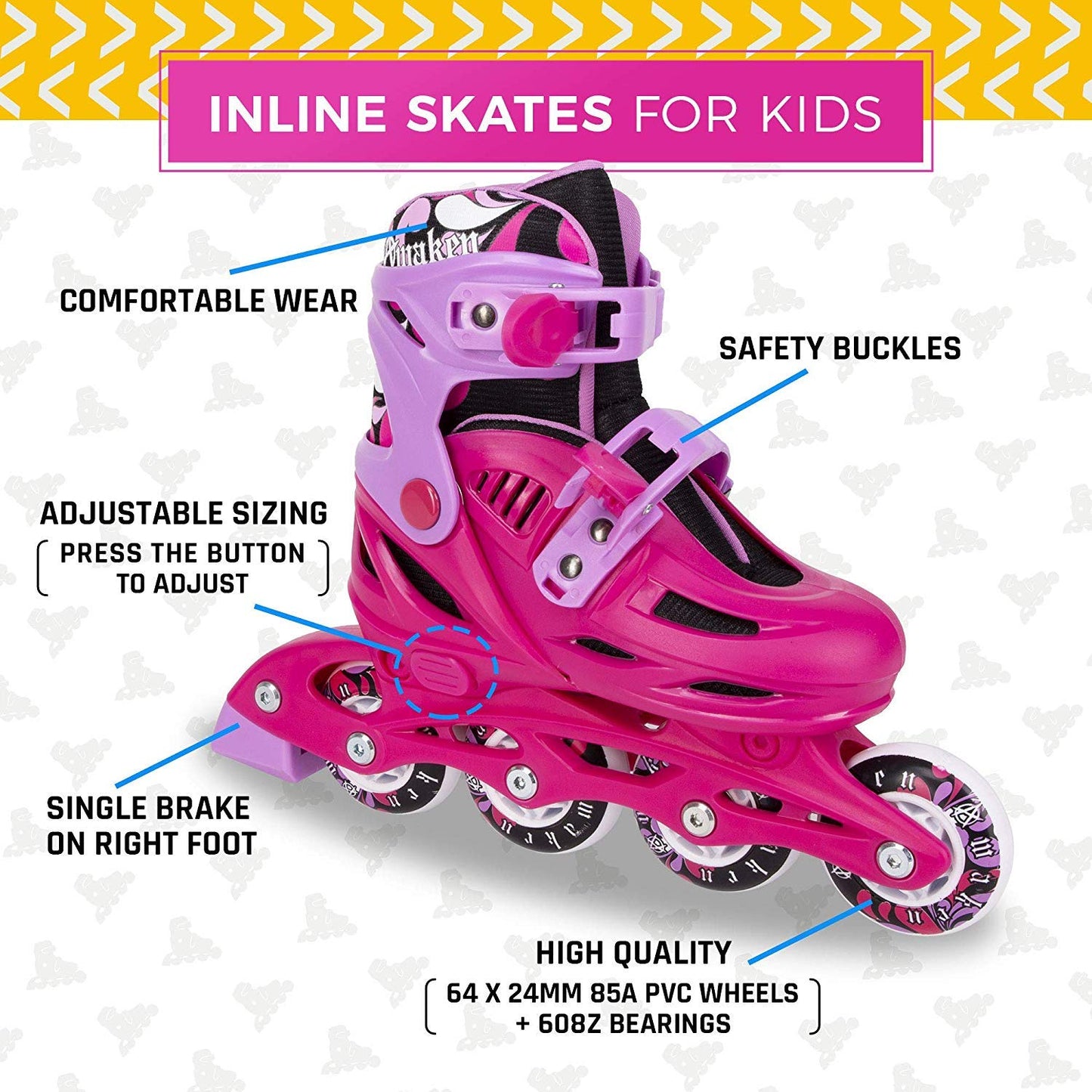 C Seven Adjustable Size Inline Roller Skates (Blue, Kids 4- Kids 6)