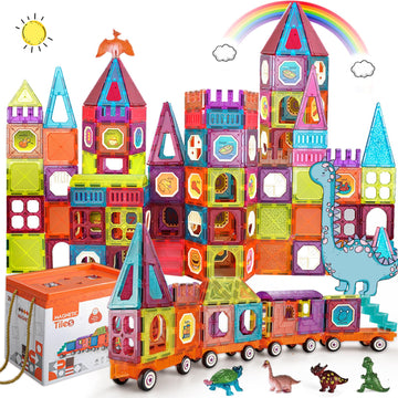 Magnetic Tiles Building Blocks With 4 Cars Magnet Train Set For Kids Construction Stem Toy Preschool Educational Creativity Lear