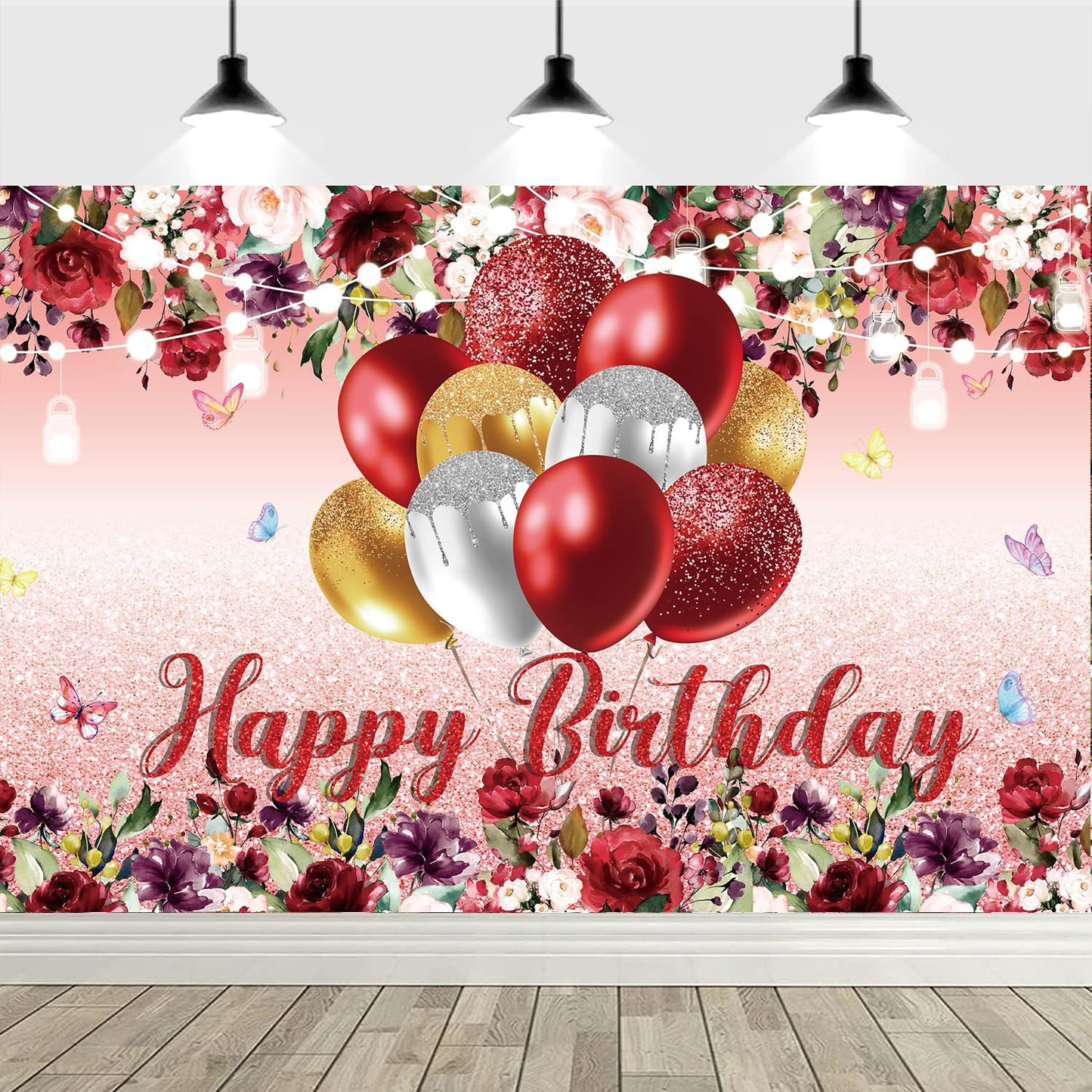 YinQin Red Flower Happy Birthday Backdrop 180x120 cm Floral Photography Background for Girls and Women