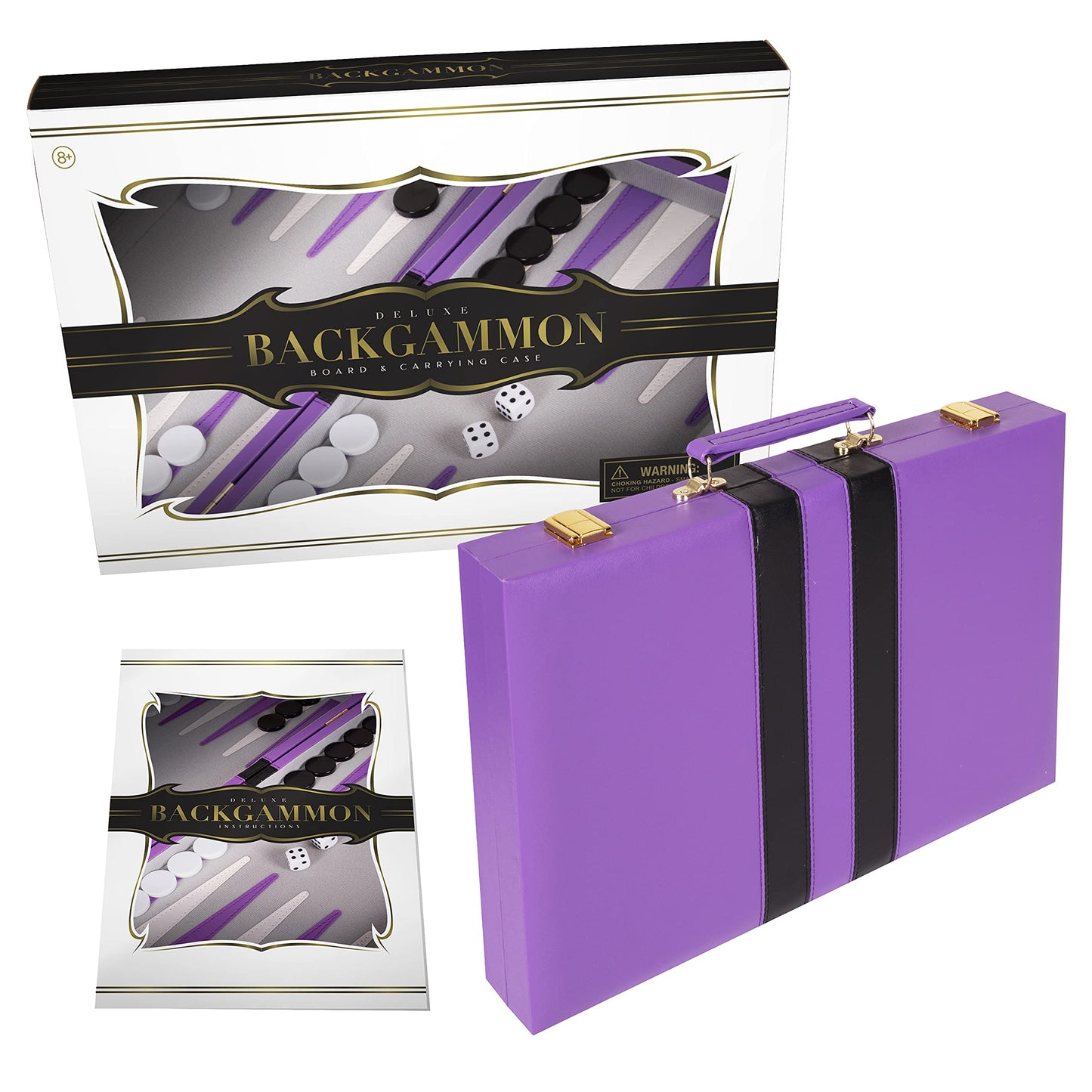 Backgn Set 11 inch  Small - Classic Board Game for mature-themeds and Kids with enhanced Leather Case - Includes Strategy & Tip Guide (Purple)