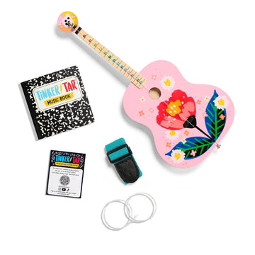 Tinkertar - Pink Floral Acoustic Guitar - The Easiest Way To Start And Learn Guitar - 1 Stringed Toy Instrument For Kids Perfect